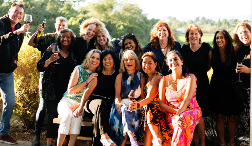 A large group of guests at the MacRostie Estate House