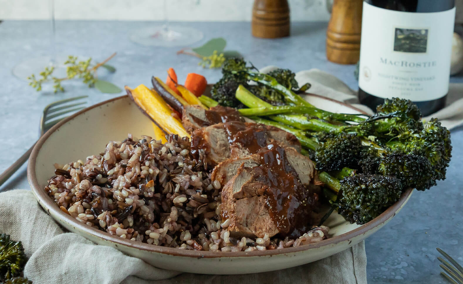 Hoisin Pork Loin with Roasted Vegetables MacRostie Winery