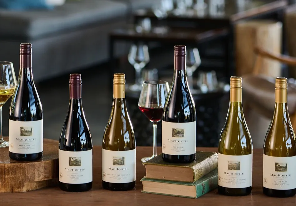 Lineup of MacRostie wines inside the Estate House